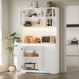 Getone Kitchen Buffet with LED, Kitchen wardrobe Buffet wardrobe with 3 Drawer sockets Bar Adjustable Shelf 100x38.5x180cm