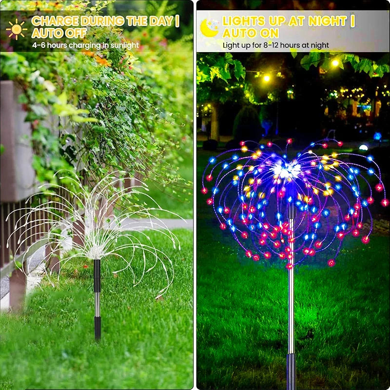 Solar Power LED Fireworks Lights Outdoor Waterproof Garden Decor Dandelion Solar Pathway Light for Patio Balcony Yard Lawn
