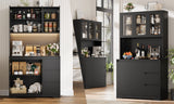 Getone Kitchen Buffet with LED, Kitchen wardrobe Buffet wardrobe with 3 Drawer sockets Bar Adjustable Shelf 100x38.5x180cm