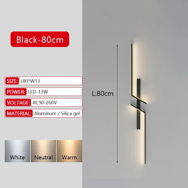Modern Long Strip LED Wall Lamp – Remote Control Dimmable Wall Light for Living Room, Bedroom, Bedside & Home Interior Decoration