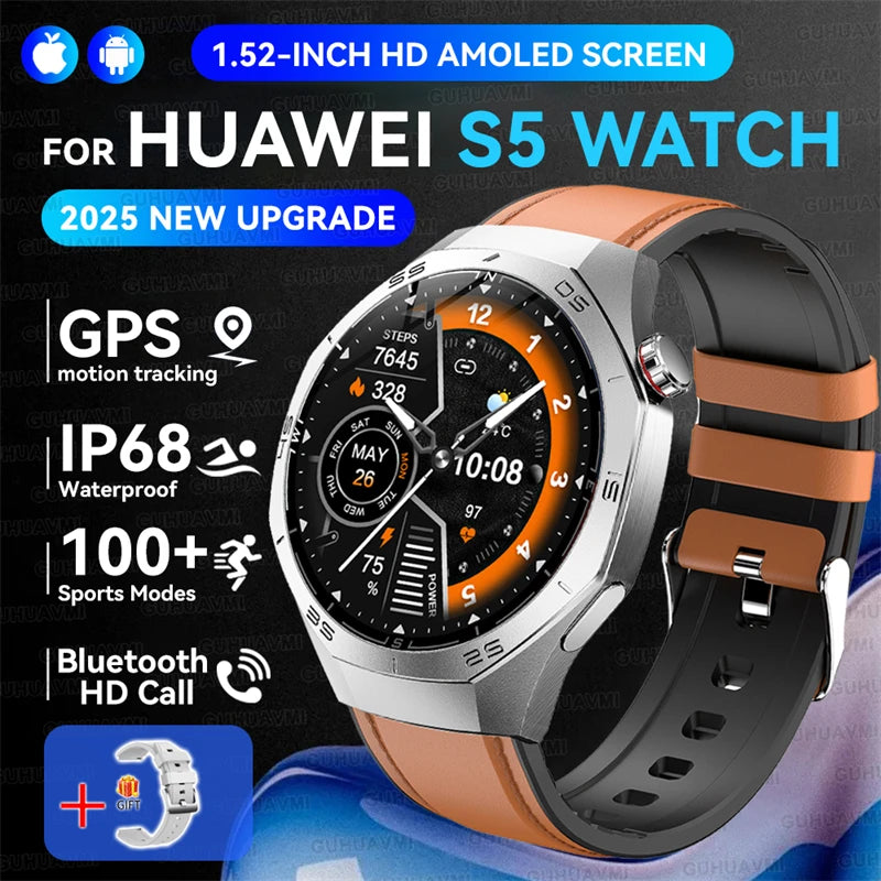 2025 GUHUAVMI GT5 Pro Smart Watch for Men – 1.52” HD AMOLED Display, GPS Motion Tracking, Heart Rate Monitor, Bluetooth Call, IP68 Waterproof Fitness Smartwatch