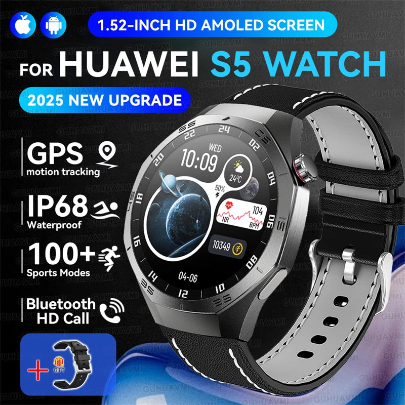 2025 GUHUAVMI GT5 Pro Smart Watch for Men – 1.52” HD AMOLED Display, GPS Motion Tracking, Heart Rate Monitor, Bluetooth Call, IP68 Waterproof Fitness Smartwatch