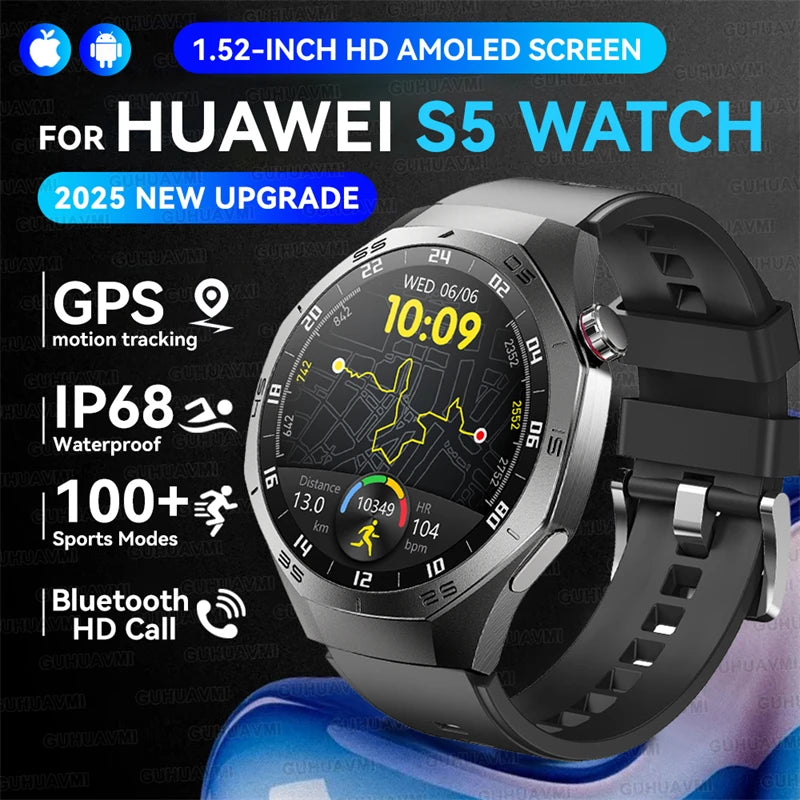 2025 GUHUAVMI GT5 Pro Smart Watch for Men – 1.52” HD AMOLED Display, GPS Motion Tracking, Heart Rate Monitor, Bluetooth Call, IP68 Waterproof Fitness Smartwatch