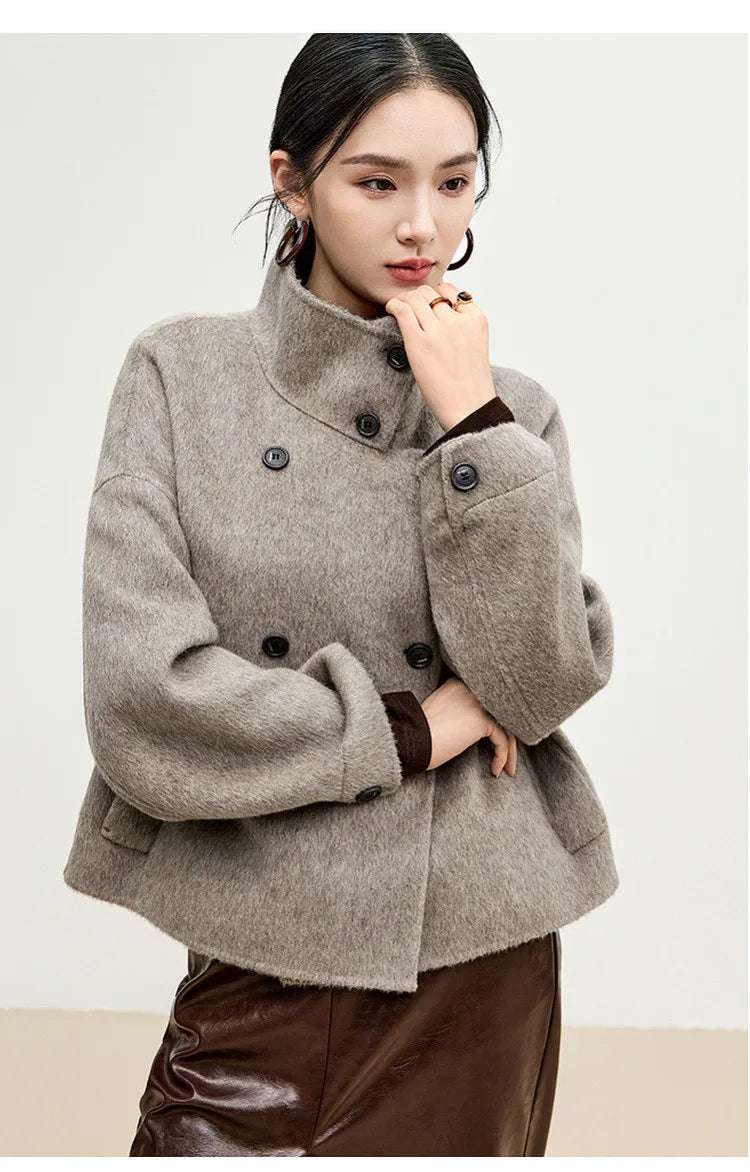 SENTUBILA 100% Wool Coat For Women Winter Jackets 2025 Stand Turtleneck Double Sided Short Outerwears Female Clothes