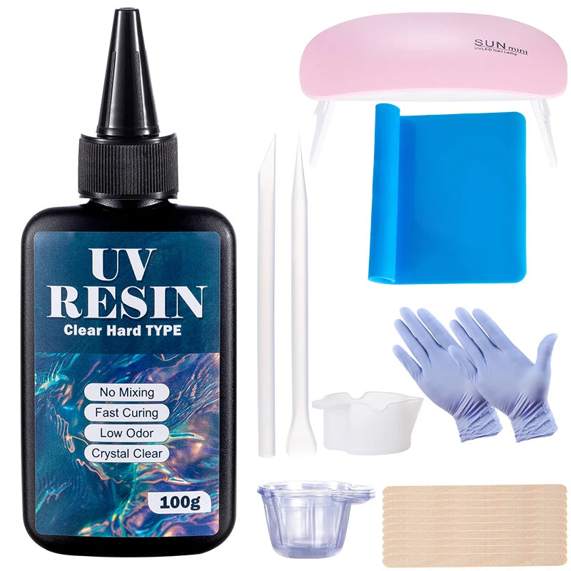 100g/250g Clear UV Resin Hard Type – One-Minute Fast Curing Epoxy Resin Glue for Casting Molds, Jewelry, Coating & DIY Crafts (UV/Solar Cure)