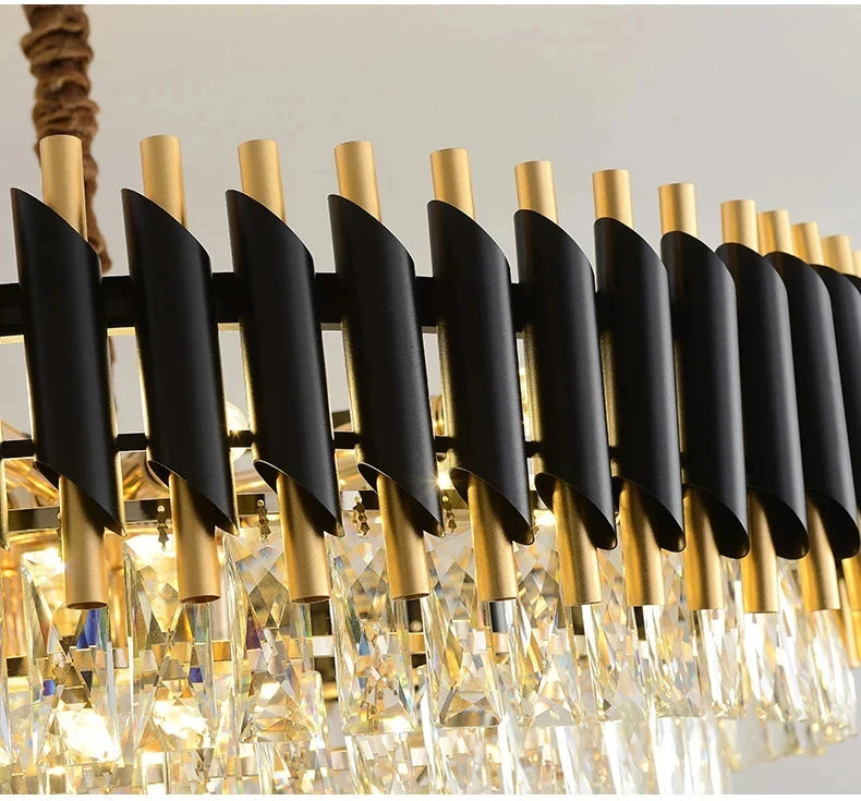 Creative Luxury Crystal Chandelier Rectangular Restaurant Pendant Lights Modern LED Living Room Lamp Lustre Home Elegant Fixture