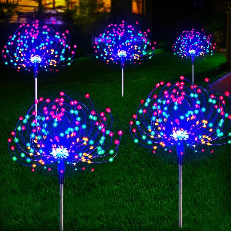 Solar Power LED Fireworks Lights Outdoor Waterproof Garden Decor Dandelion Solar Pathway Light for Patio Balcony Yard Lawn