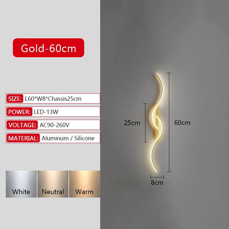 Modern Long Strip LED Wall Lamp – Remote Control Dimmable Wall Light for Living Room, Bedroom, Bedside & Home Interior Decoration