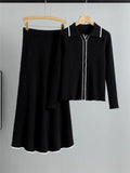 Korean Style Women’s Knitted 2-Piece Set – Single-Breasted Cardigan Sweater Top & High Waist Skirt Outfit