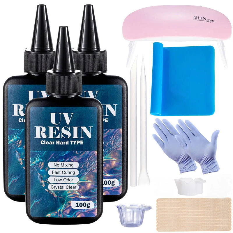 100g/250g Clear UV Resin Hard Type – One-Minute Fast Curing Epoxy Resin Glue for Casting Molds, Jewelry, Coating & DIY Crafts (UV/Solar Cure)