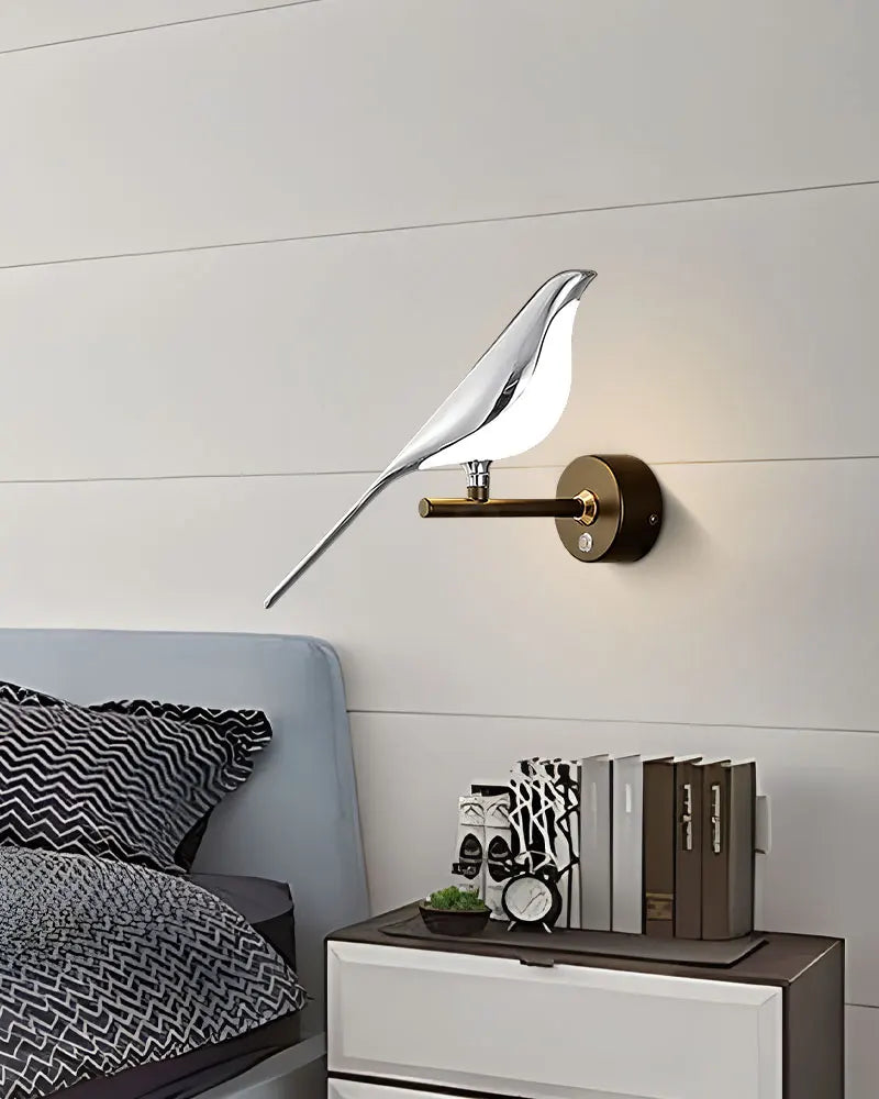 Nordic Touch Switch LED Wall Lamps for Bedside TV Background Gold Silver Magpie Bird  LED Wall Lights Wall Sconce for Corridor