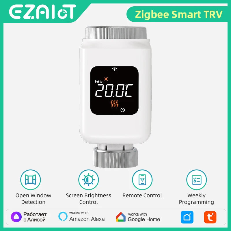 Tuya Smart WiFi Thermostatic Radiator Valve (TRV) – Programmable Temperature Controller with APP Remote Control, Compatible with Alexa & Google Home