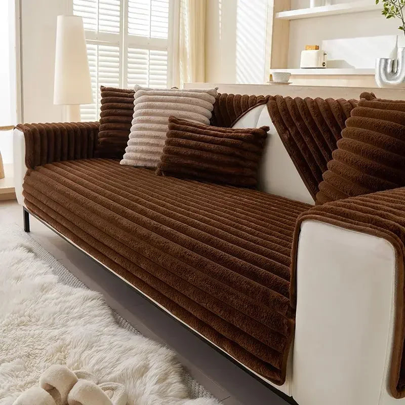 Imitation Rabbit Plush Thickened Winter Sofa Cushion Non-Slip Leather Sofa Full Cover Cover Cloth Towel