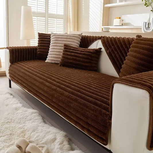 Imitation Rabbit Plush Thickened Winter Sofa Cushion Non-Slip Leather Sofa Full Cover Cover Cloth Towel