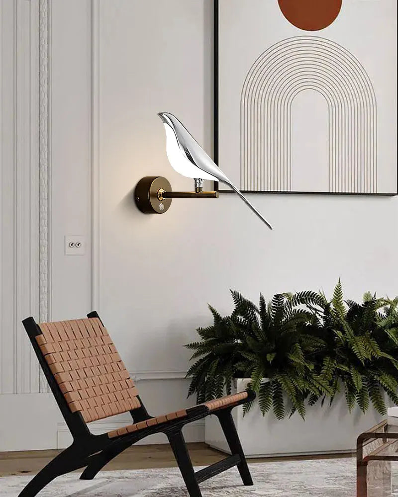 Nordic Touch Switch LED Wall Lamps for Bedside TV Background Gold Silver Magpie Bird  LED Wall Lights Wall Sconce for Corridor
