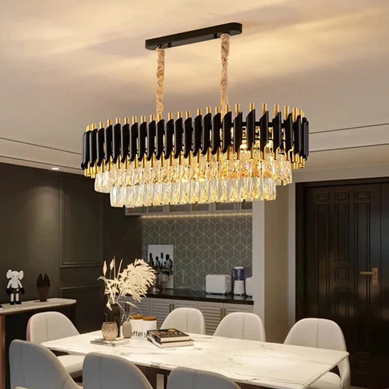 Creative Luxury Crystal Chandelier Rectangular Restaurant Pendant Lights Modern LED Living Room Lamp Lustre Home Elegant Fixture