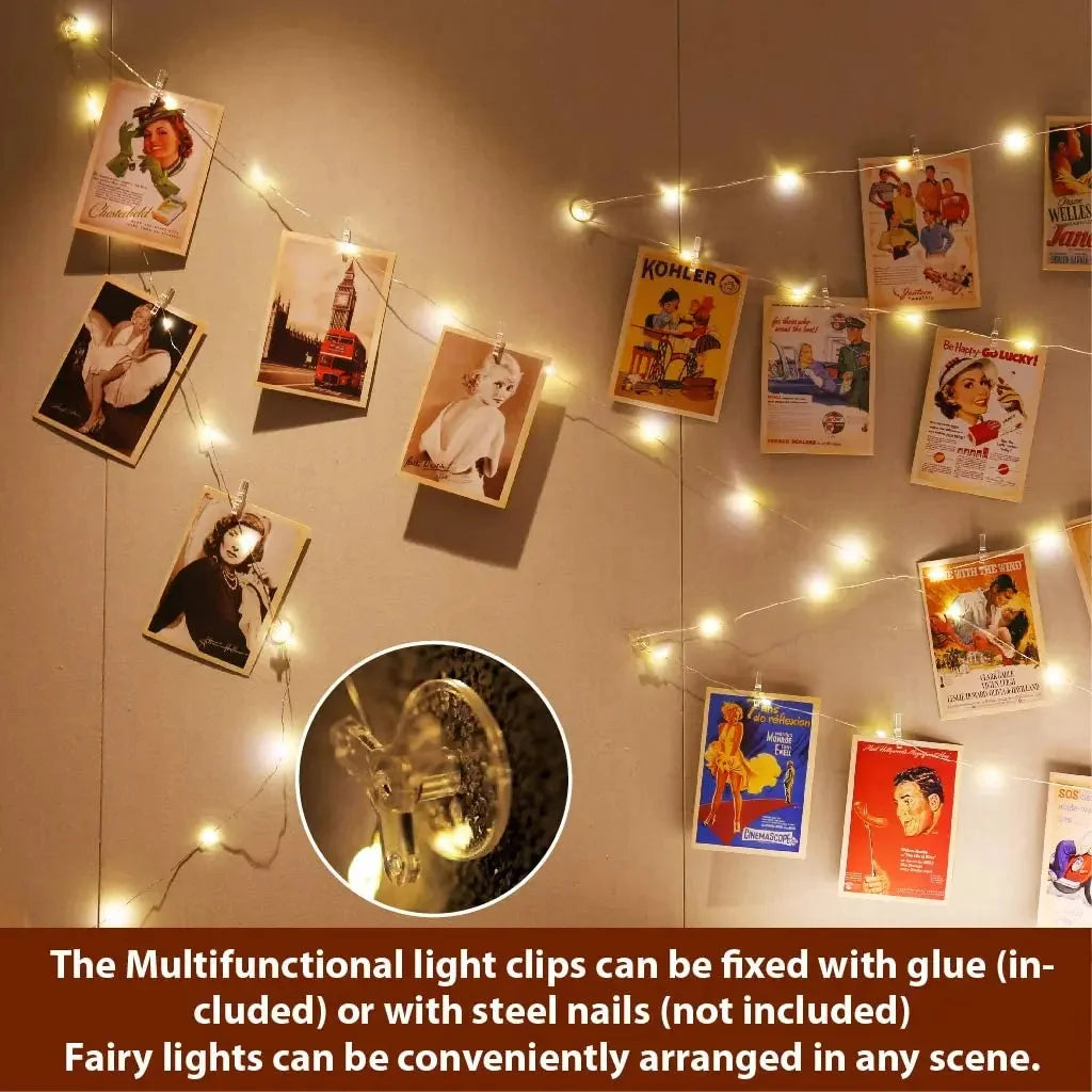 1pc Photo Clip Light String 2/5/10m 20/50/100led 10/30/50Clip Fairy Lights Fairy Lights Bedroom Wall Copper Wire Light String