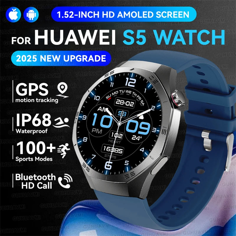 2025 GUHUAVMI GT5 Pro Smart Watch for Men – 1.52” HD AMOLED Display, GPS Motion Tracking, Heart Rate Monitor, Bluetooth Call, IP68 Waterproof Fitness Smartwatch