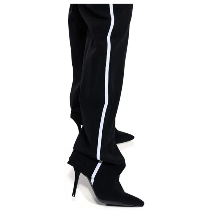 2025 Women's Euro-American Slim Stiletto Runway Boots - Striped Casual-Inspired Designer High Heel Fashion Footwear