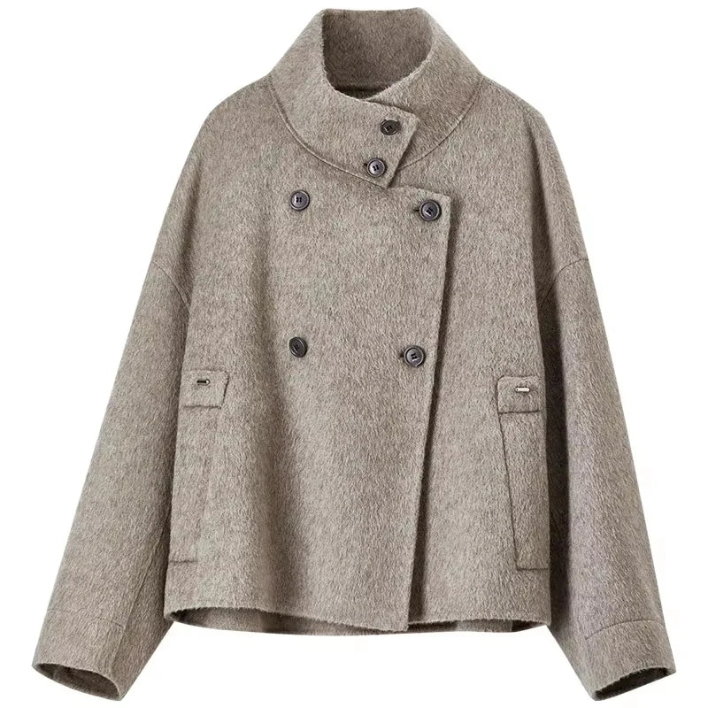 SENTUBILA 100% Wool Coat For Women Winter Jackets 2025 Stand Turtleneck Double Sided Short Outerwears Female Clothes