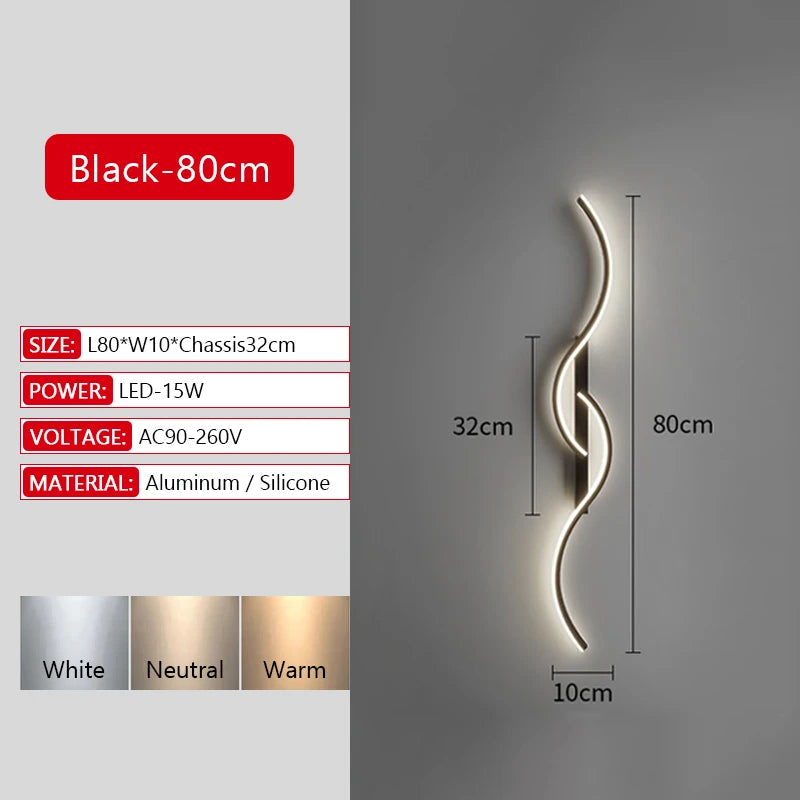 Modern Long Strip LED Wall Lamp – Remote Control Dimmable Wall Light for Living Room, Bedroom, Bedside & Home Interior Decoration
