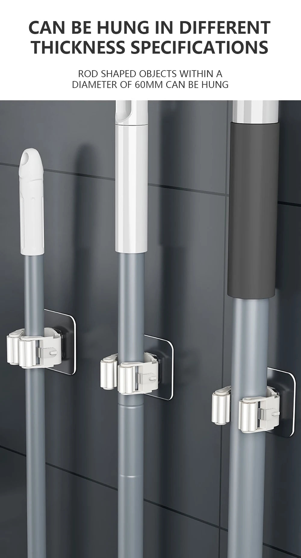 Multi-Purpose Hooks Adhesive Wall Hanging Mop Rack Broom Hanger Hook Kitchen Bathroom Organization Home Organizer Accessories