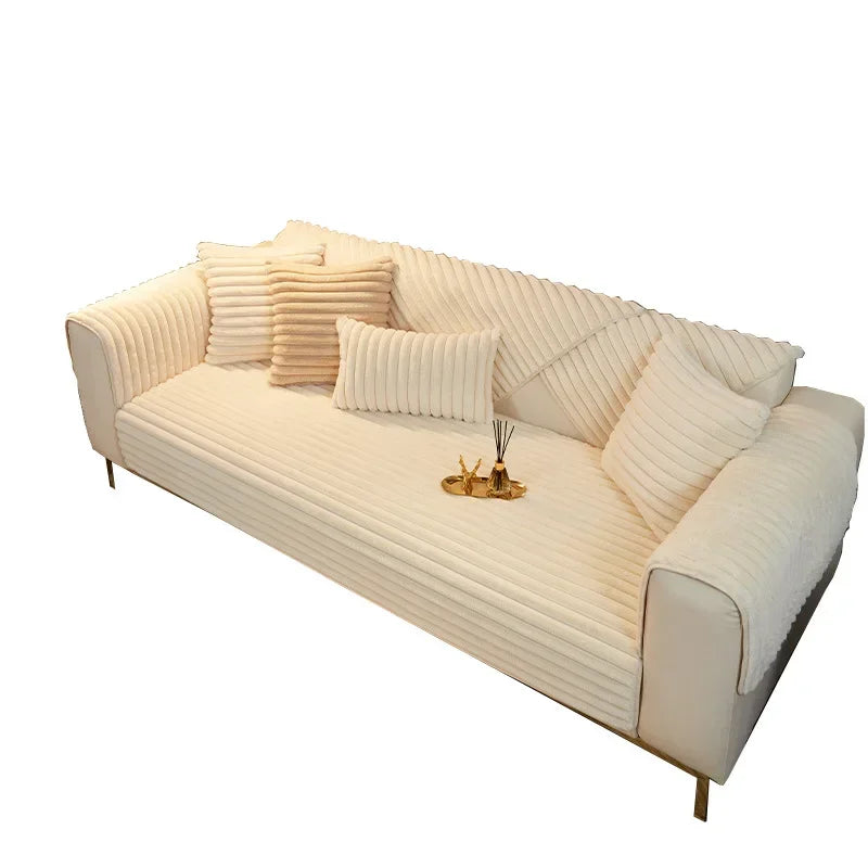 Imitation Rabbit Plush Thickened Winter Sofa Cushion Non-Slip Leather Sofa Full Cover Cover Cloth Towel