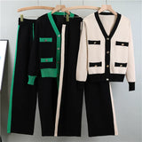 Women’s Knitted 2-Piece Sweater Set – Soft V-Neck Cardigan & Wide-Leg Pants Autumn Winter Outfit