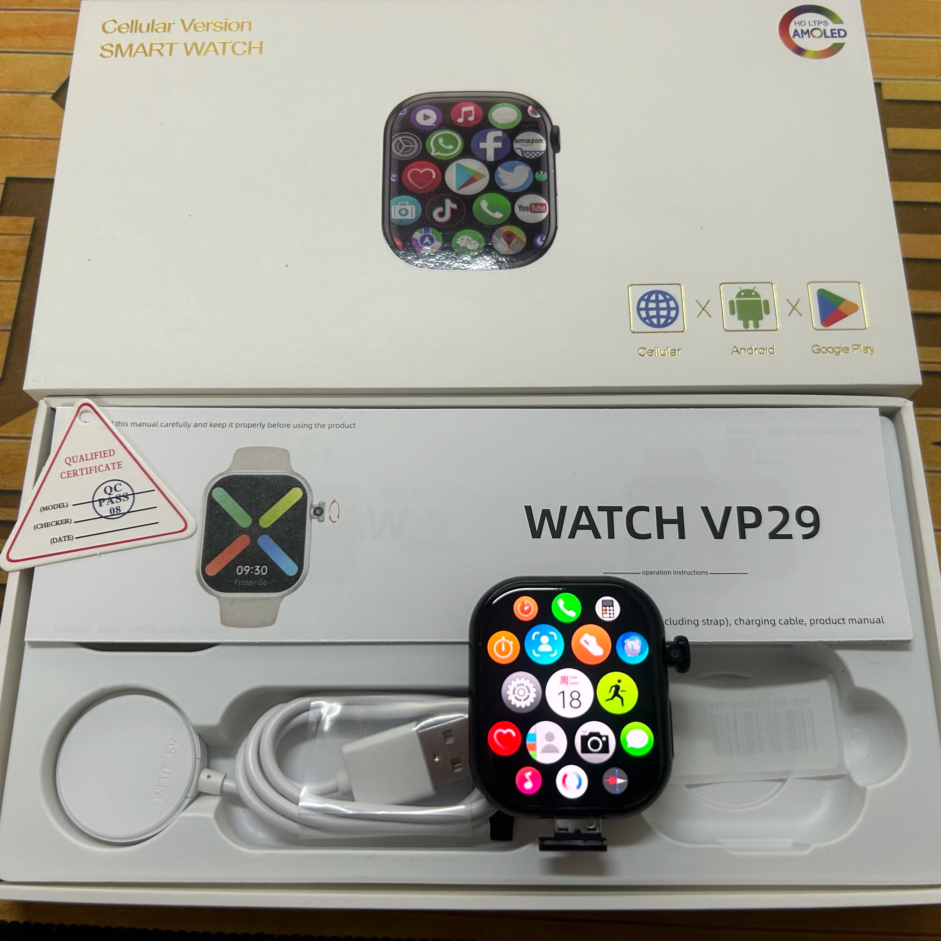 VP29 5G Android Smartwatch – 256GB Storage, 8MP Rotating Camera, 2.29” 490×580 AMOLED Display, GPS WiFi LTE SIM Smart Watch for Men & Women