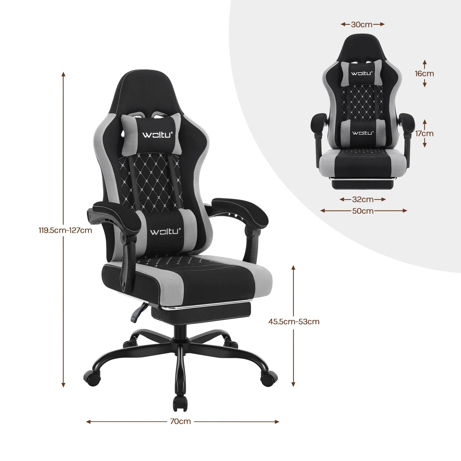 WOLTU Massage Gaming Chair Ergonomic Swivel Computer Gamer Office Chair with Pillow Footrest Adjustable Headrest Lumbar Support