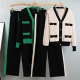 Women’s Knitted 2-Piece Sweater Set – Soft V-Neck Cardigan & Wide-Leg Pants Autumn Winter Outfit