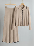 Korean Style Women’s Knitted 2-Piece Set – Single-Breasted Cardigan Sweater Top & High Waist Skirt Outfit