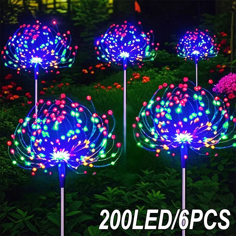 Solar Power LED Fireworks Lights Outdoor Waterproof Garden Decor Dandelion Solar Pathway Light for Patio Balcony Yard Lawn