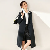 SENTUBILA Women 100% Wool Long Wrap Coat 2025 Elegant Notched Collar Belted Warm Double Faced Woolen Winter Overcoat W24O43352