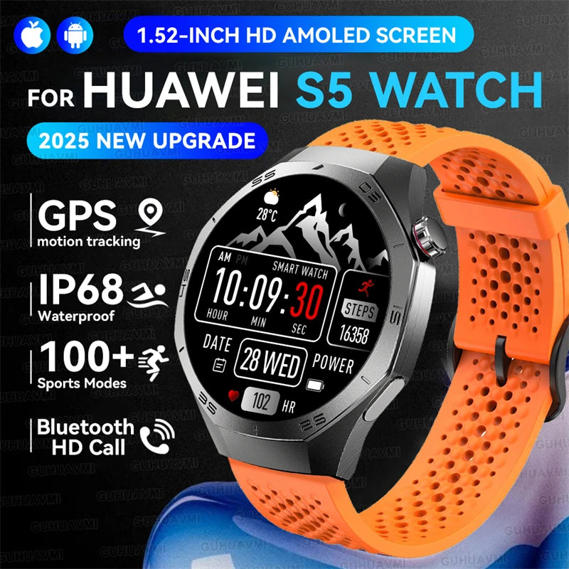2025 GUHUAVMI GT5 Pro Smart Watch for Men – 1.52” HD AMOLED Display, GPS Motion Tracking, Heart Rate Monitor, Bluetooth Call, IP68 Waterproof Fitness Smartwatch