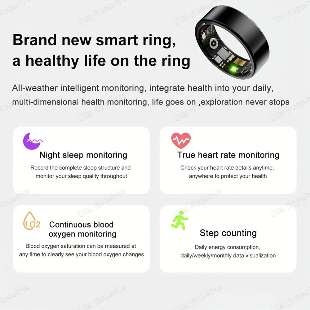 2025 Bluetooth Smart Ring – Heart Rate, Blood Oxygen & Sleep Monitor, Camera Control, 5ATM Waterproof Fitness Smart Ring for Men & Women