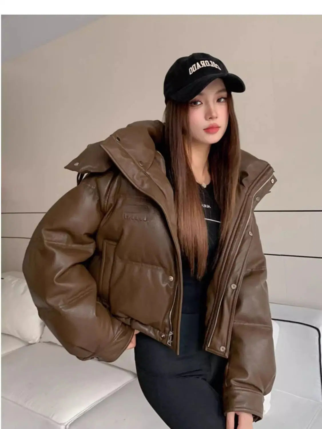 Women’s Winter Hooded Parka – Solid Color Long Sleeve Loose Fit Zipper Jacket with Pockets, Casual High Street Outerwear