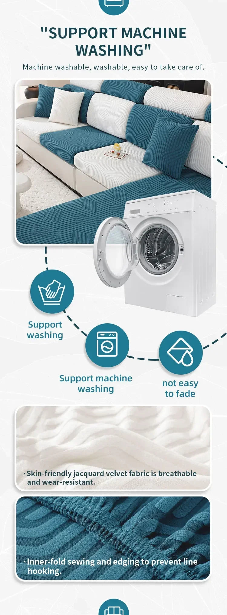 Thick Jacquard Sofa Cushion Cover Removable Machine Washable Furniture Protector Stretchable Office Living Room Home Decoration