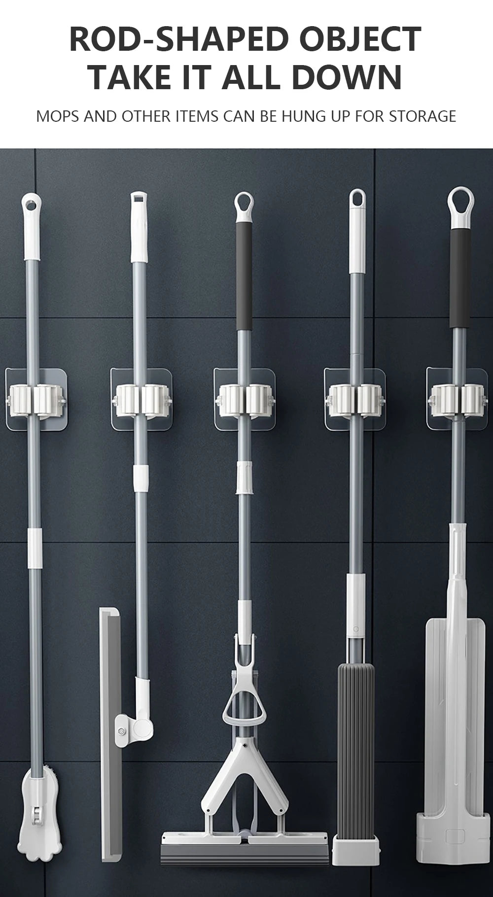 Multi-Purpose Hooks Adhesive Wall Hanging Mop Rack Broom Hanger Hook Kitchen Bathroom Organization Home Organizer Accessories