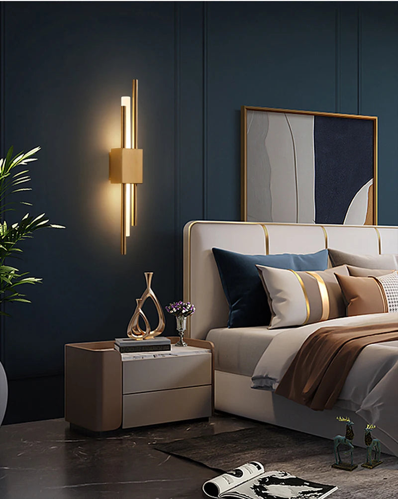 LED Bedroom Wall Lamp Wall Sconces Copper Line Pipe Acrylic Lampshade Indoor Lighting for Living Room Corridor Light Fixture