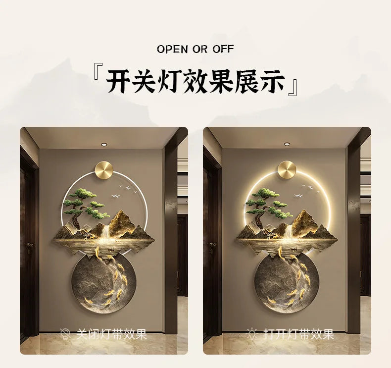 Background Landscape Painting Wall Lamp Chinese Creative Living Room LED Decor Light Corridor Remote Control Lighting Wall Lamps