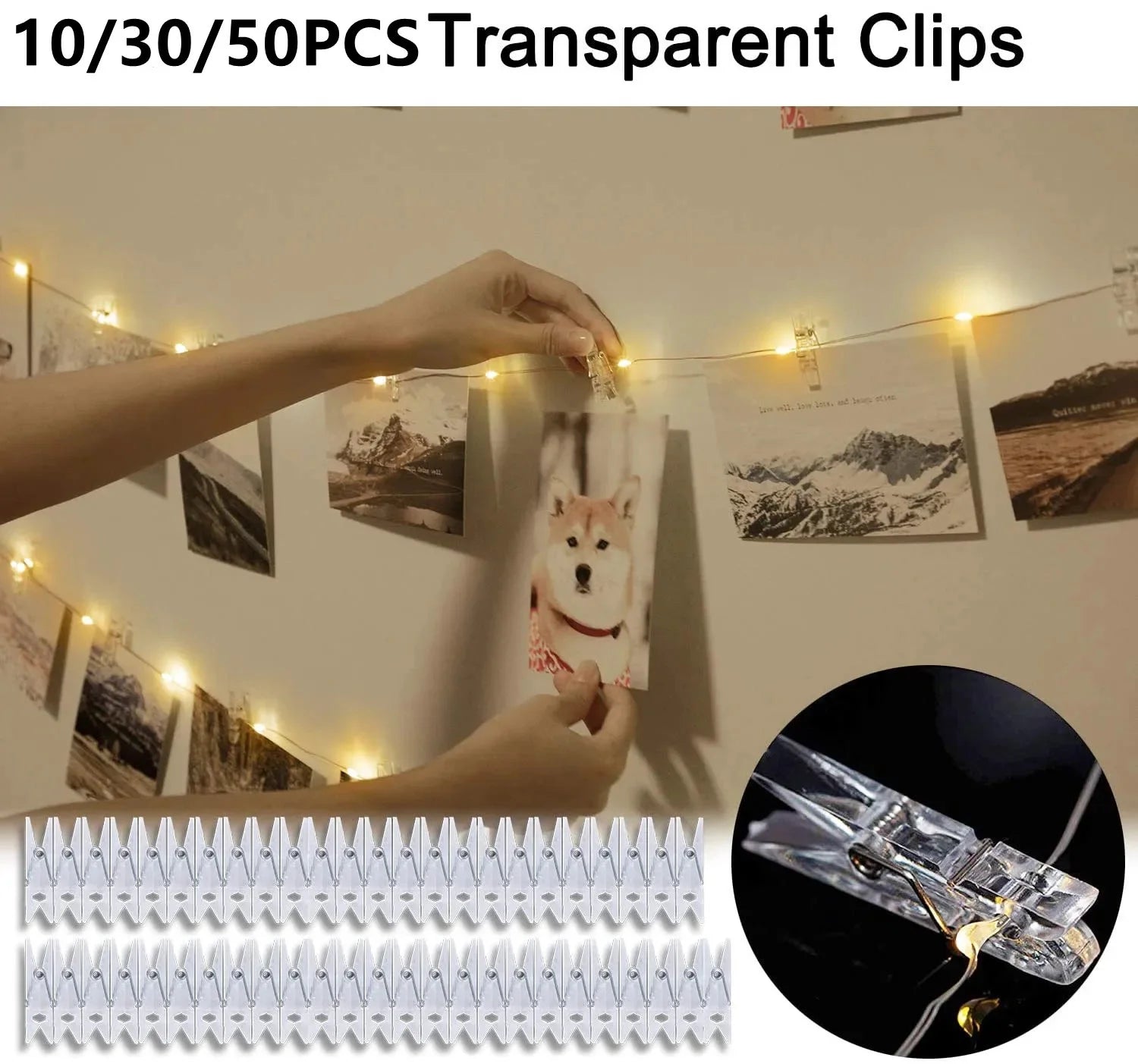 1pc Photo Clip Light String 2/5/10m 20/50/100led 10/30/50Clip Fairy Lights Fairy Lights Bedroom Wall Copper Wire Light String