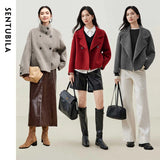 SENTUBILA 100% Wool Coat For Women Winter Jackets 2025 Stand Turtleneck Double Sided Short Outerwears Female Clothes
