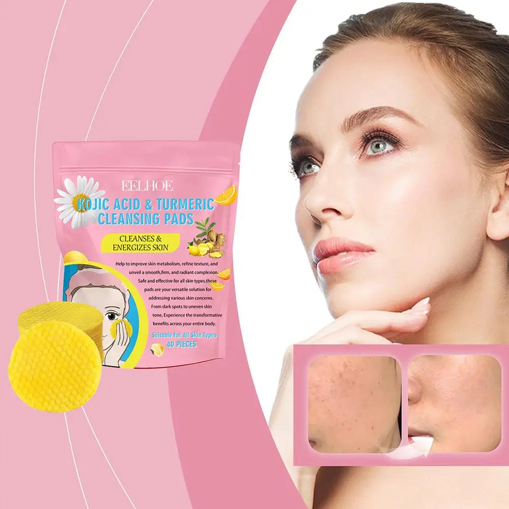 40/50pcs Turmeric Kojic Acid Cleansing Pads Exfoliating Pads Facial Sponges For Cleansing Exfoliating Daily Cleansing Skin Care