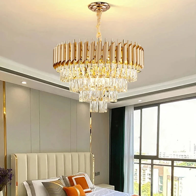Creative Luxury Crystal Chandelier Rectangular Restaurant Pendant Lights Modern LED Living Room Lamp Lustre Home Elegant Fixture