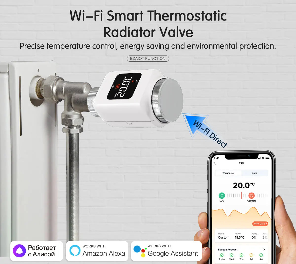 Tuya Smart WiFi Thermostatic Radiator Valve (TRV) – Programmable Temperature Controller with APP Remote Control, Compatible with Alexa & Google Home