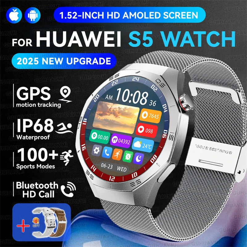 2025 GUHUAVMI GT5 Pro Smart Watch for Men – 1.52” HD AMOLED Display, GPS Motion Tracking, Heart Rate Monitor, Bluetooth Call, IP68 Waterproof Fitness Smartwatch