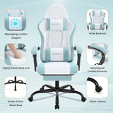WOLTU Massage Gaming Chair Ergonomic Swivel Computer Gamer Office Chair with Pillow Footrest Adjustable Headrest Lumbar Support