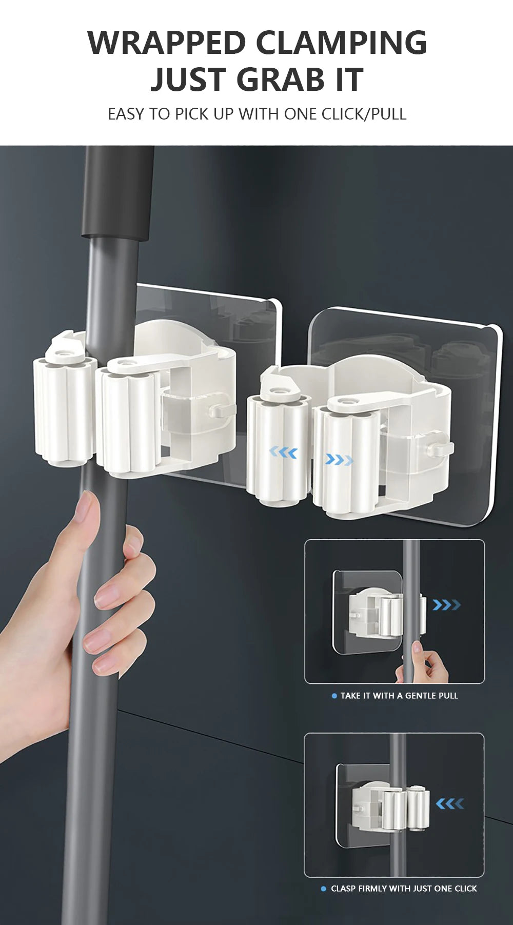 Multi-Purpose Hooks Adhesive Wall Hanging Mop Rack Broom Hanger Hook Kitchen Bathroom Organization Home Organizer Accessories