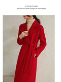 SENTUBILA Women 100% Wool Long Wrap Coat 2025 Elegant Notched Collar Belted Warm Double Faced Woolen Winter Overcoat W24O43352